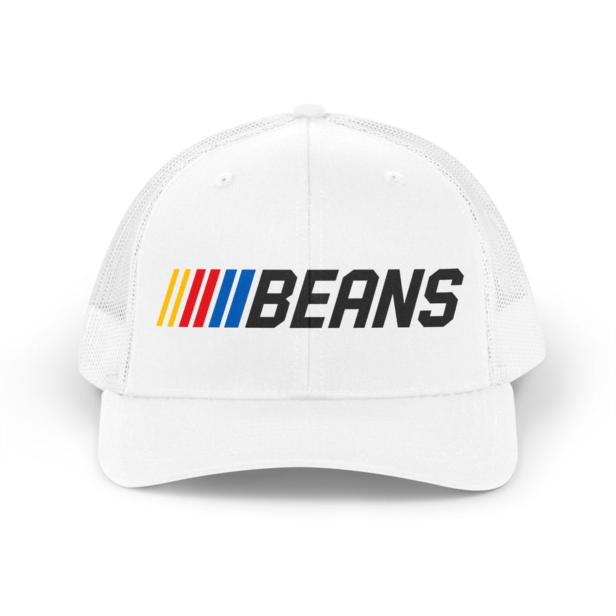 Retro 'BEANS' Trucker Hat — Vintage Racing Stripe Mesh Cap